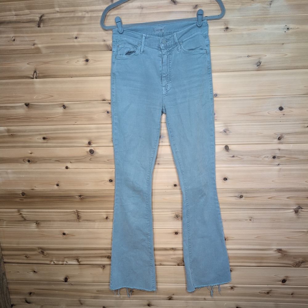 Mother Denim High Rise Flare Jeans Blue Grey‎ Raw Hem Size 26